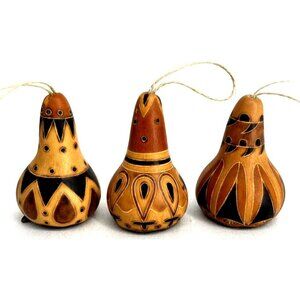 Gourd Bell Christmas Ornaments Terra Cotta Birds 3.25" Lot of 3 Natural Decor